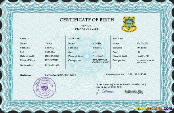 Tuvalu vital record birth certificate